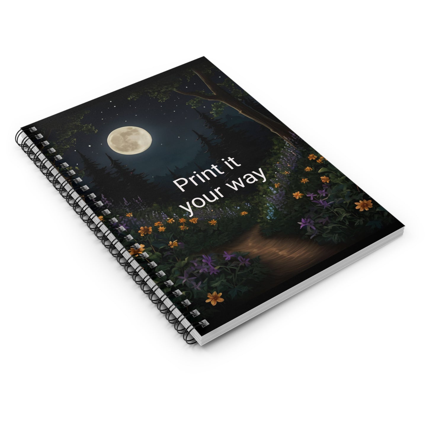 Moonlit Garden Spiral Notebook - Ruled Lines, Floral Writing Journal, Moon Phase Planner, Nature Lover Gift, Nighttime Inspiration