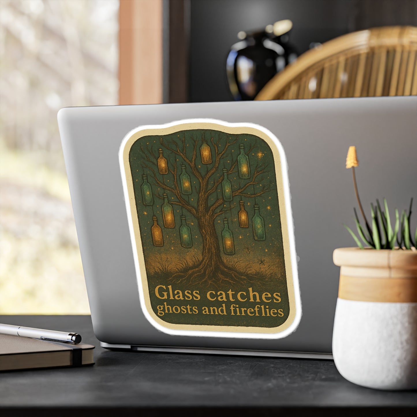 Whimsical Ghost & Firefly Vinyl Decals, Aesthetic Window Stickers, Home Decor, Nature Lover Gifts, Unique Wall Art, Halloween Decor