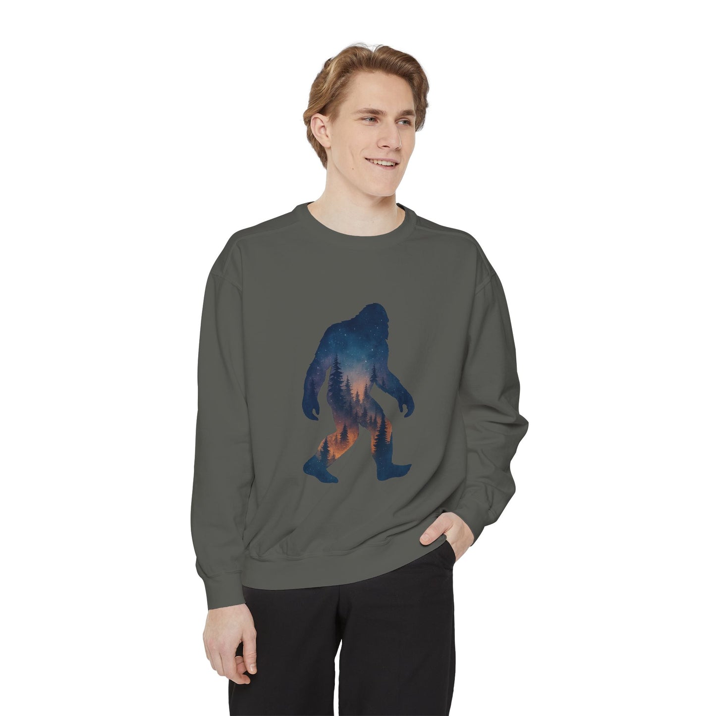 Forest Bigfoot Sweatshirt - Night Sky Unisex Garment-Dyed Crewneck