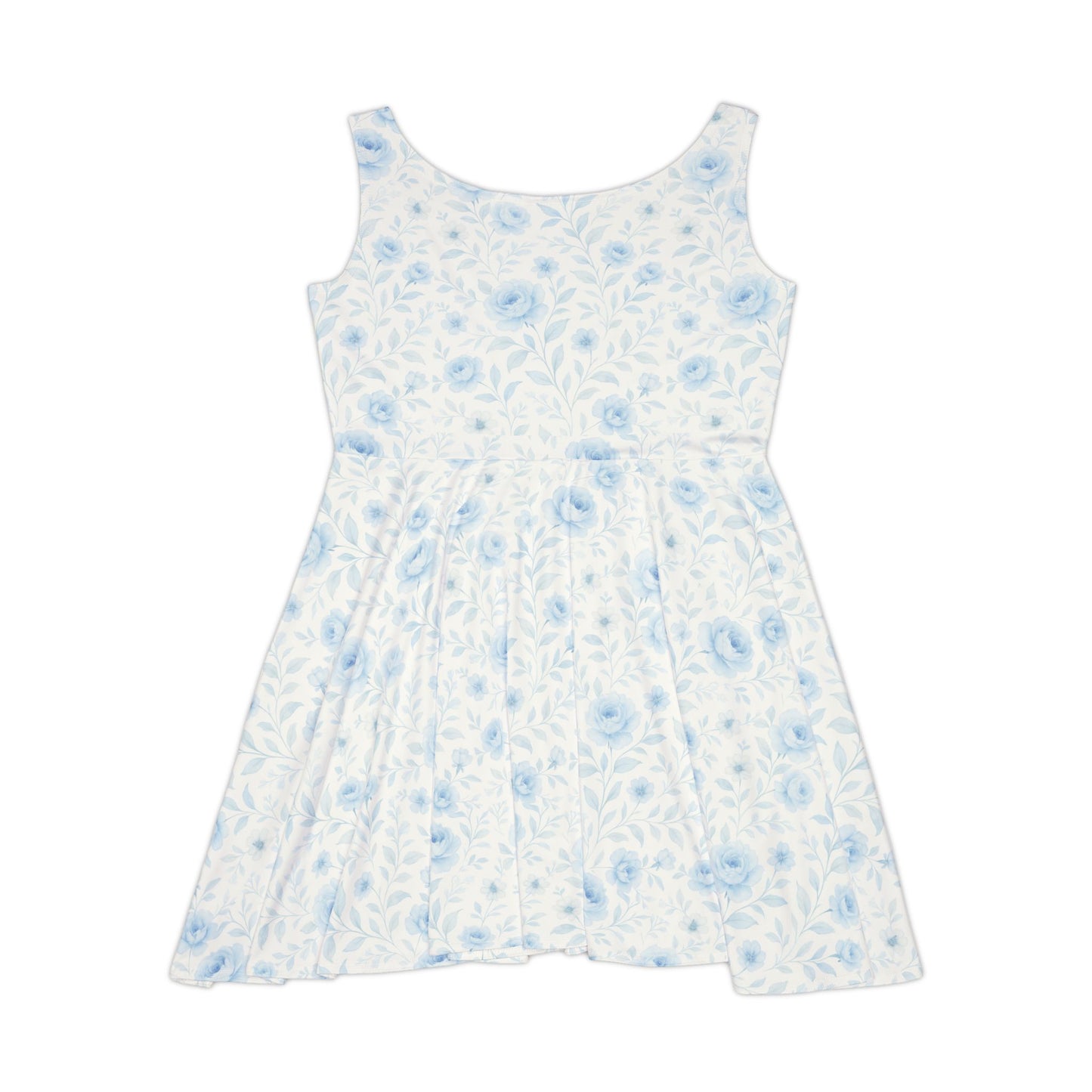 Dusty Blue Rose Floral Skater Dress – Vintage-Inspired Summer Sundress | Cobalt Threads