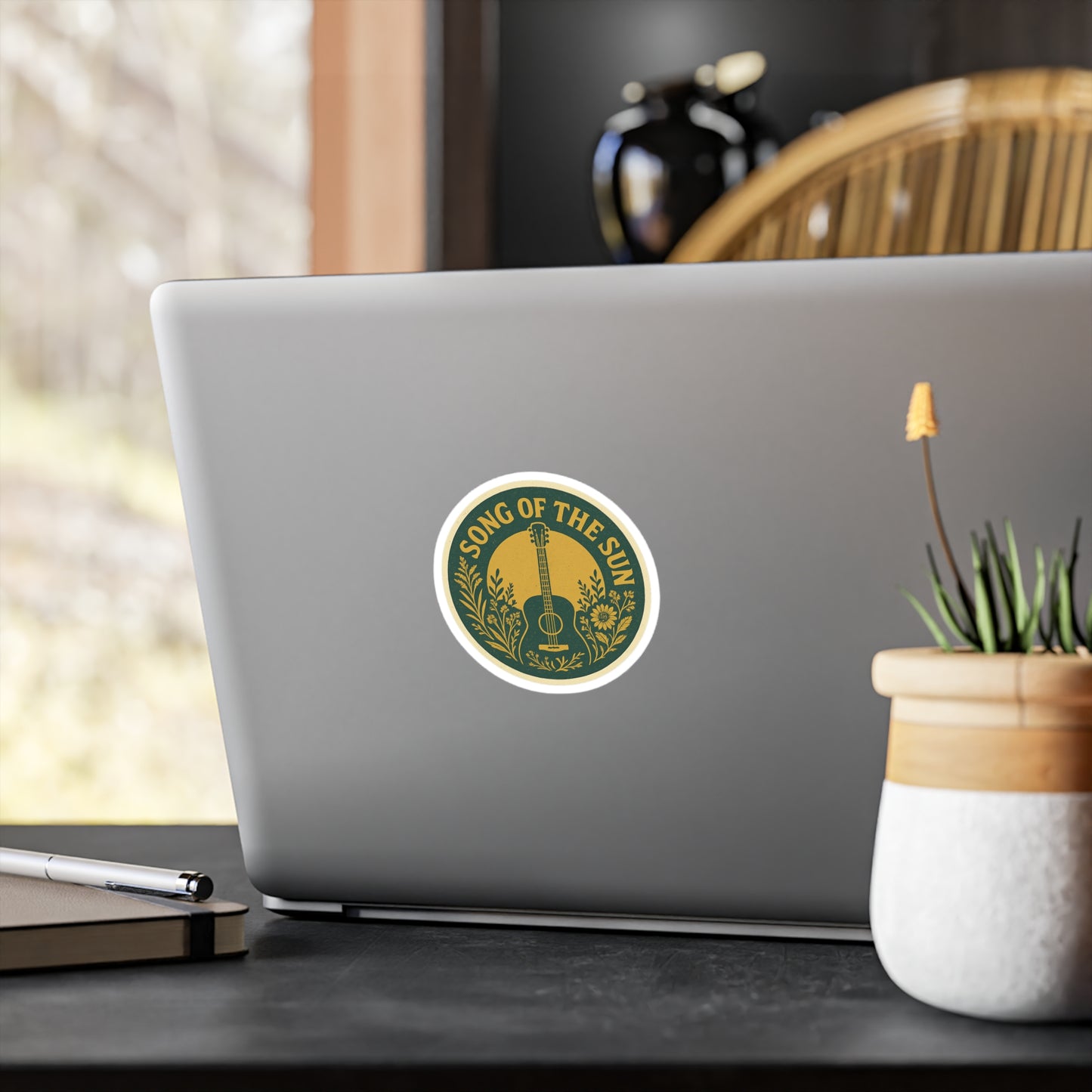 Vinyl Decal Sticker, Guitar Sun Flowers Song of the Sun Collection, Music Decal, Boho Sticker, Laptop Decal, Car Decal, Hippie Decal, Window