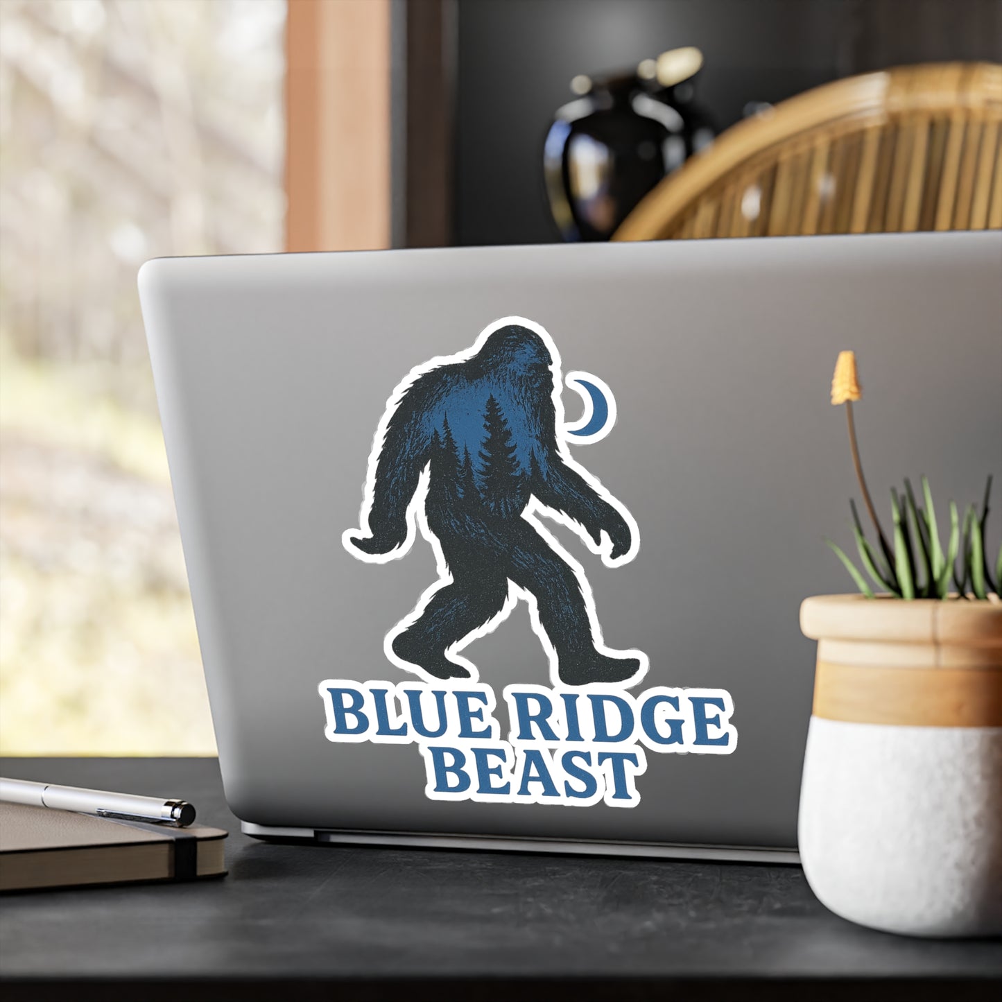 Bigfoot-Themed Kiss-Cut Vinyl Decals, Blue Ridge Beast Stickers for Laptop, Car, Wall Decor, Outdoor Adventure, Gift for Nature Lovers