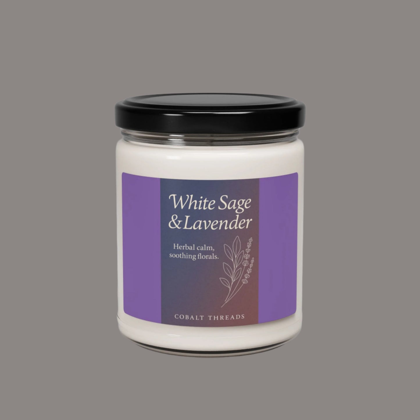 Soy Candle, Calming White Sage and Lavender Scented 9oz Candle - Relaxation, Home Decor, Aromatherapy, Gift, Meditation Candle