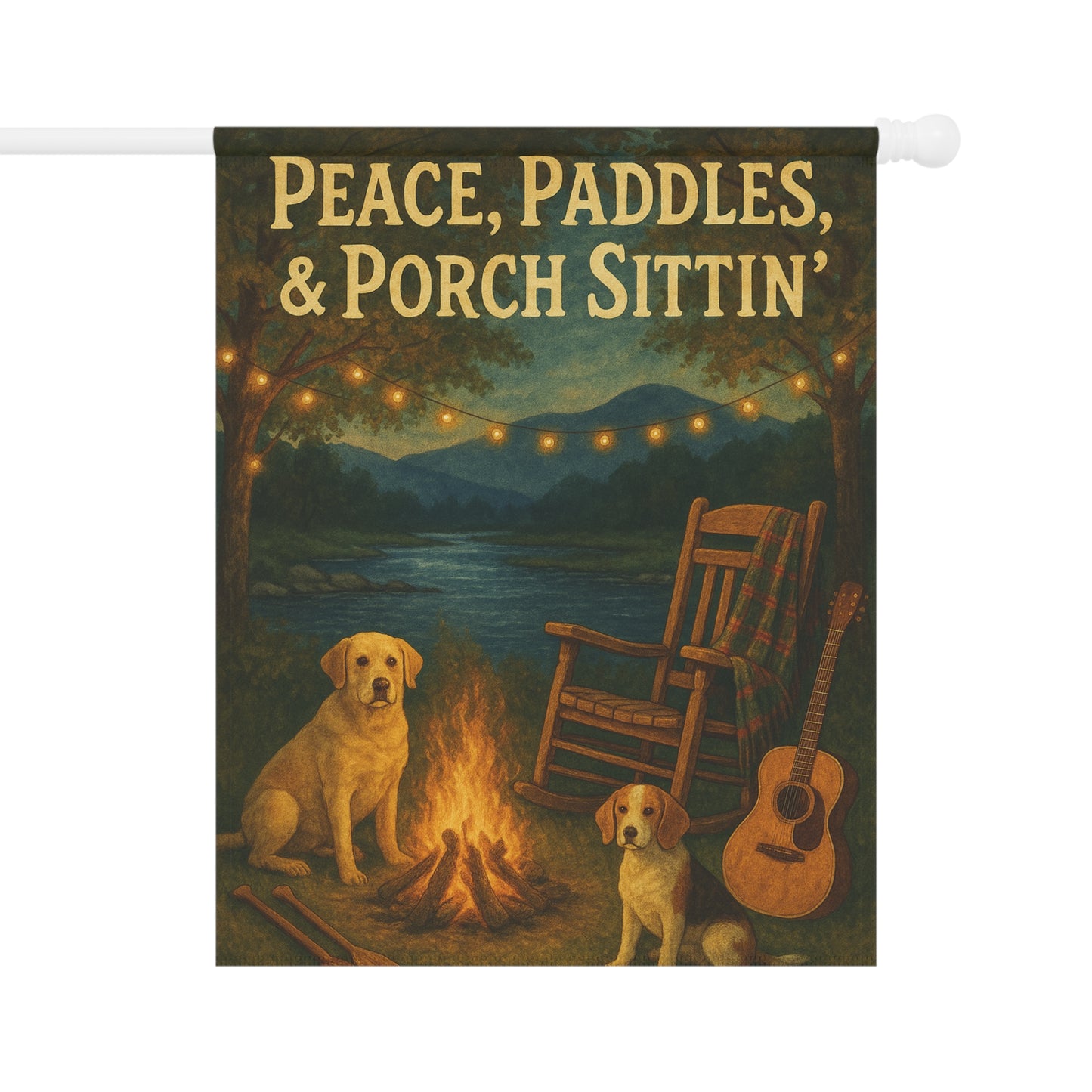 Cozy Garden Banner, Outdoor Decor, Porch Welcome Flag, Campfire Vibes, Dog Lover Gift, Summer Decor