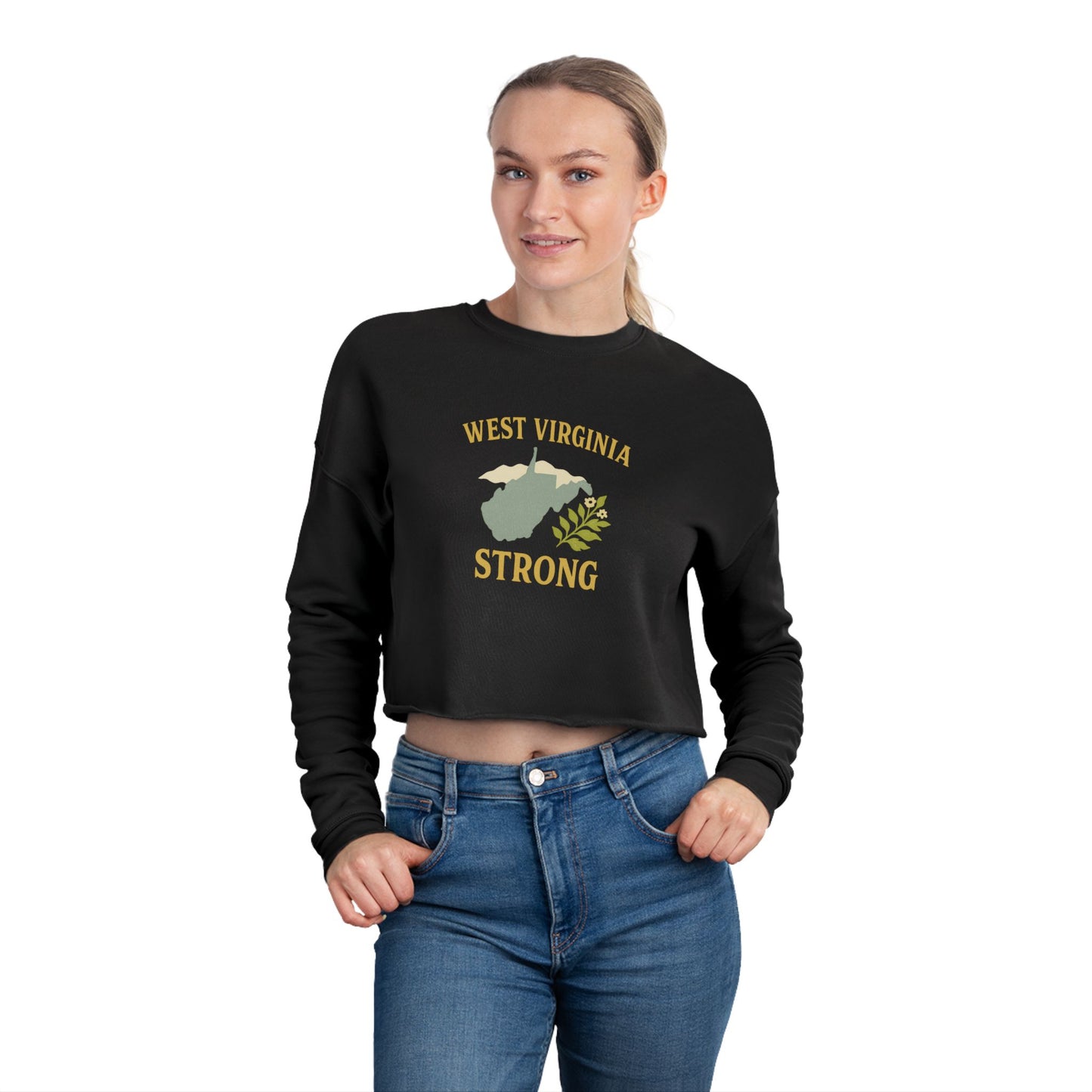 West Virginia Mountain Strong Retro Folk Cropped Sweatshirt, Vintage Women's WV Pullover, Boho Chic Graphic Top, Mountain Lover Gift, WV