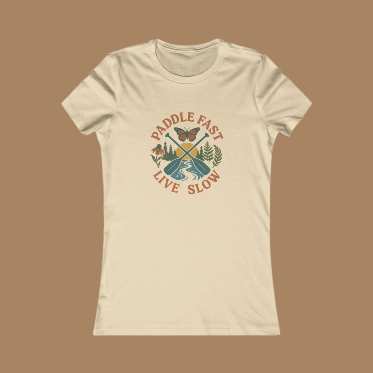 Water Rafting Butterfly Women's Tee Shirt, Outdoor Adventure River Scene Graphic Top, Nature Lover Gift, Hiking Camping Tshirt, Novelty