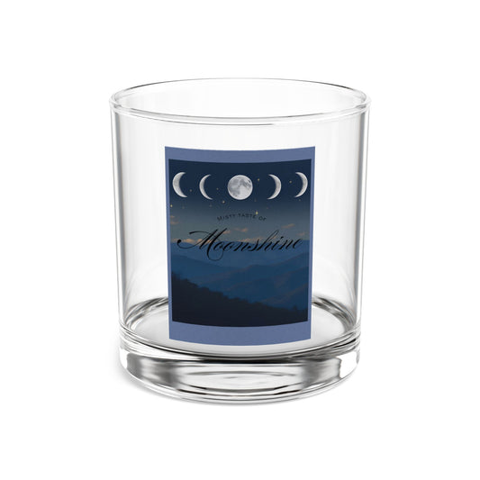 Misty Taste of Moonshine Glass,Lunar Phase Whiskey Glass, Appalachian Barware, Crescent Moon Tumbler, Mystical Mountain Drinkware