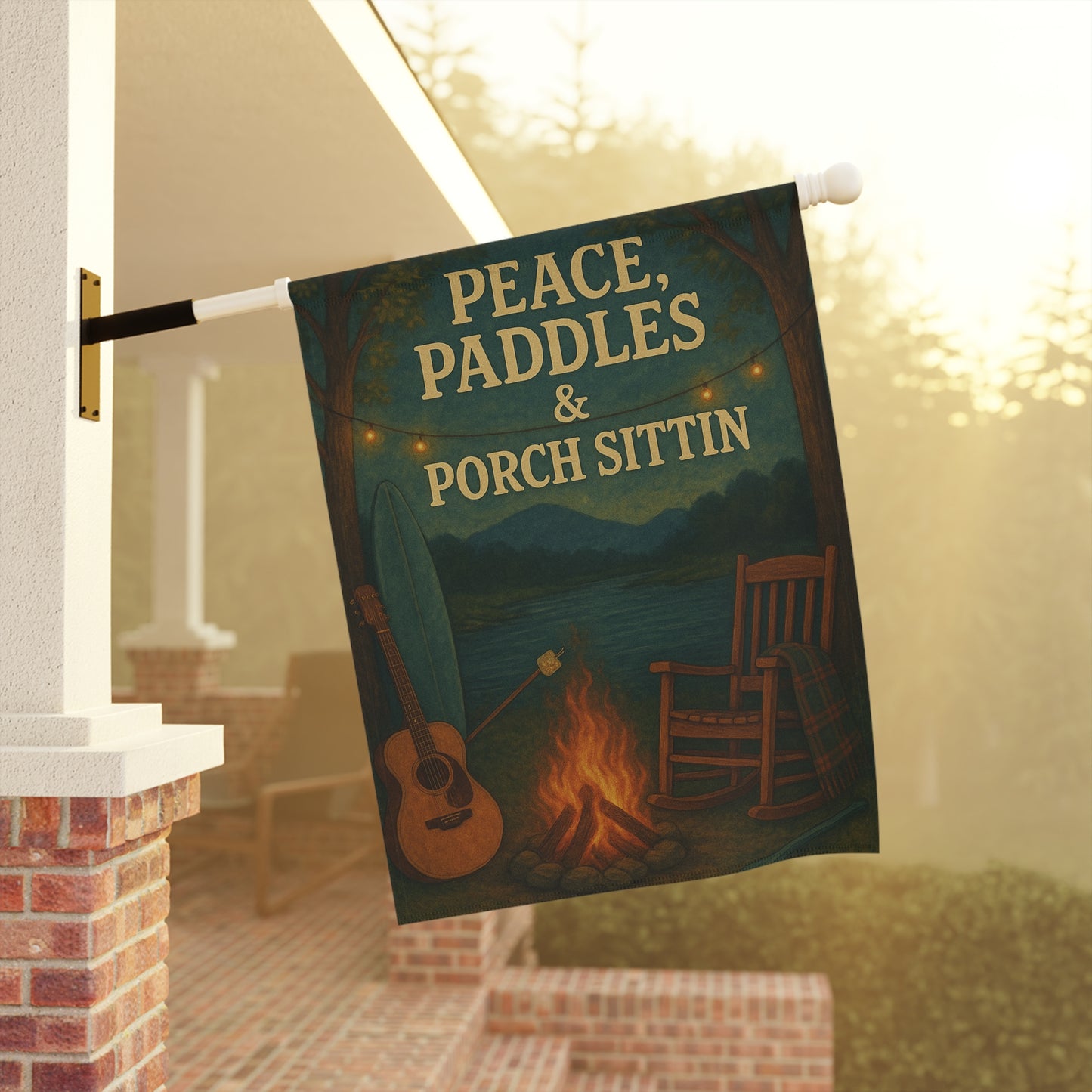 Cozy Outdoor Banner, Peace & Paddles Garden Flag, Porch Decor, Camping Vibes, Summer Gatherings, Lakeside Retreat