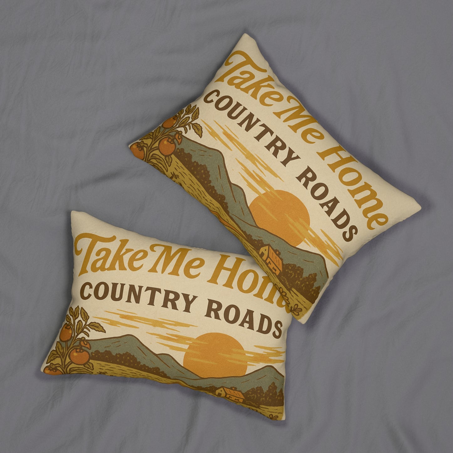 West Virginia Country Roads take me home throw pillow with a beautiful country scene