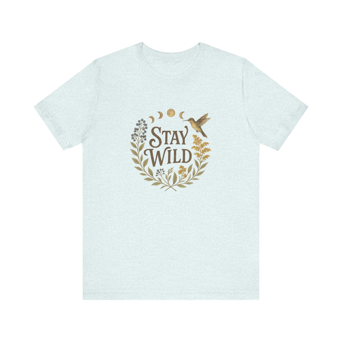 Enchanted Stay Wild Hummingbird Tee, Moon Phases Nature Vibes Tshirt, Colorful Bird Moon Shirt, Unisex Jersey Top, Nature Lover Gift