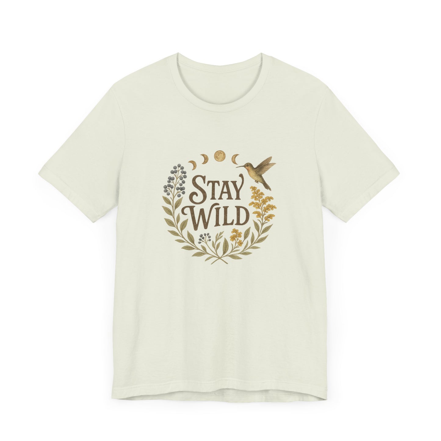 Enchanted Stay Wild Hummingbird Tee, Moon Phases Nature Vibes Tshirt, Colorful Bird Moon Shirt, Unisex Jersey Top, Nature Lover Gift