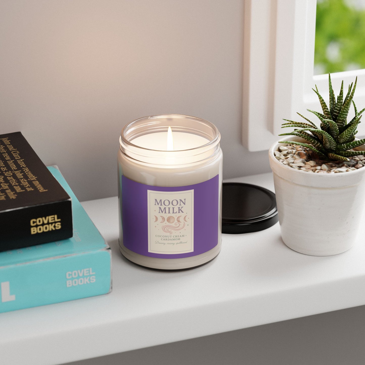 Moon Milk Scented Soy Candle, 9oz - Coconut and Cardamom Aromatherapy Home Decor, Relaxation Candle, Self Care Gift, Meditation Candle, Spa