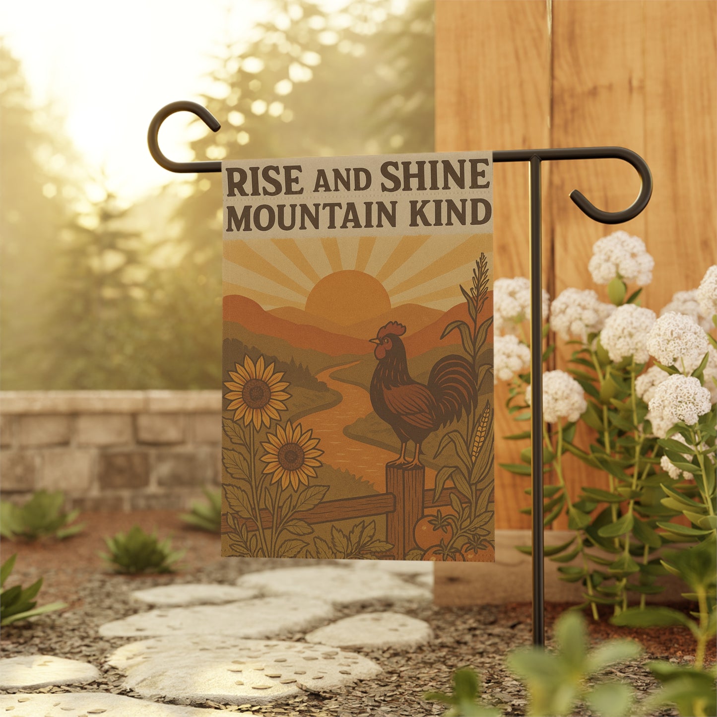 Farnhouse Garden Banner - Rise and Shine, Farmhouse Decor, Outdoor Flag, Garden Stake, Home & Garden Gift, Country Style