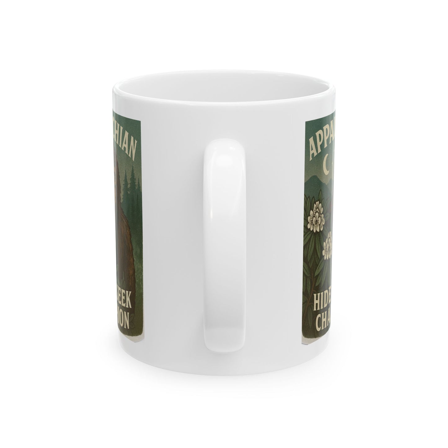 Sasquatch Hide & Seek Champion Ceramic Mug, Funny Gift, Appalachian Style, Nature Lover's Coffee Mug, Cool Mug for Friends
