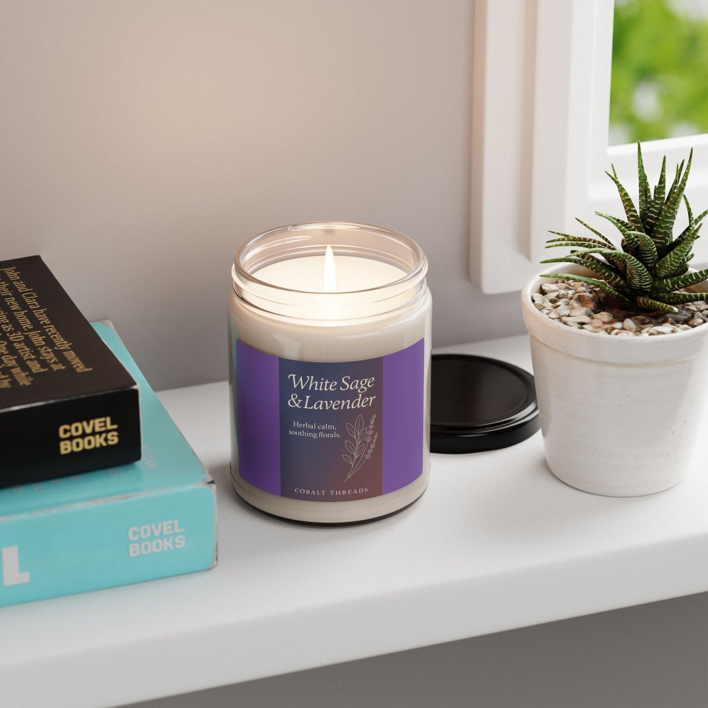Soy Candle, Calming White Sage and Lavender Scented 9oz Candle - Relaxation, Home Decor, Aromatherapy, Gift, Meditation Candle