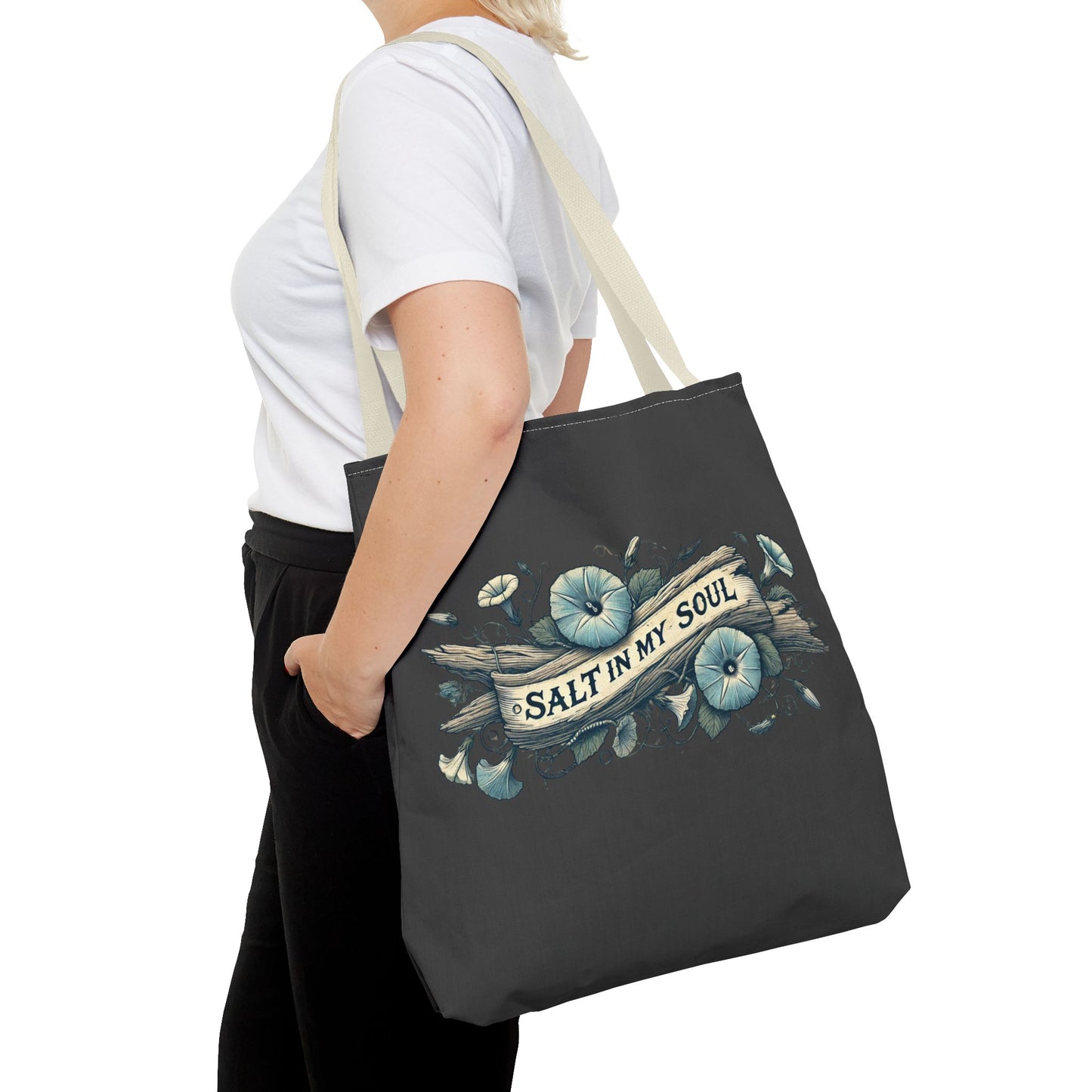 Salt in my Soul Faded Morning Glory and Driftwood Beach Bag - Tote Bag, Shoulder Bag, Shopping Bag, Beach Tote, Summer Bag