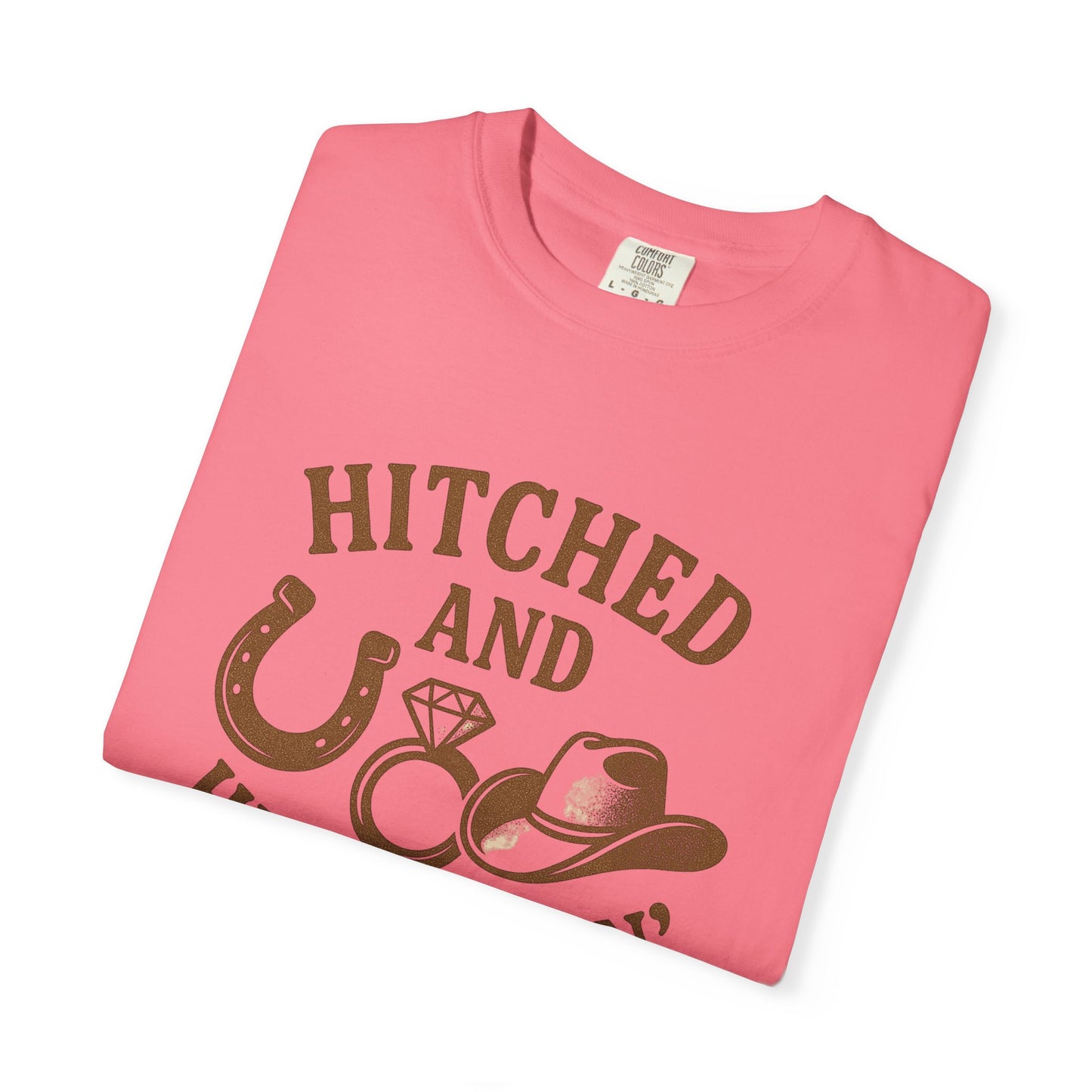 Country Bachelorette party T-shirt, Unisex Tee, Western Bridal Shower Shirt, Hitched and Hell-Raising Top, Southern Wedding Apparel
