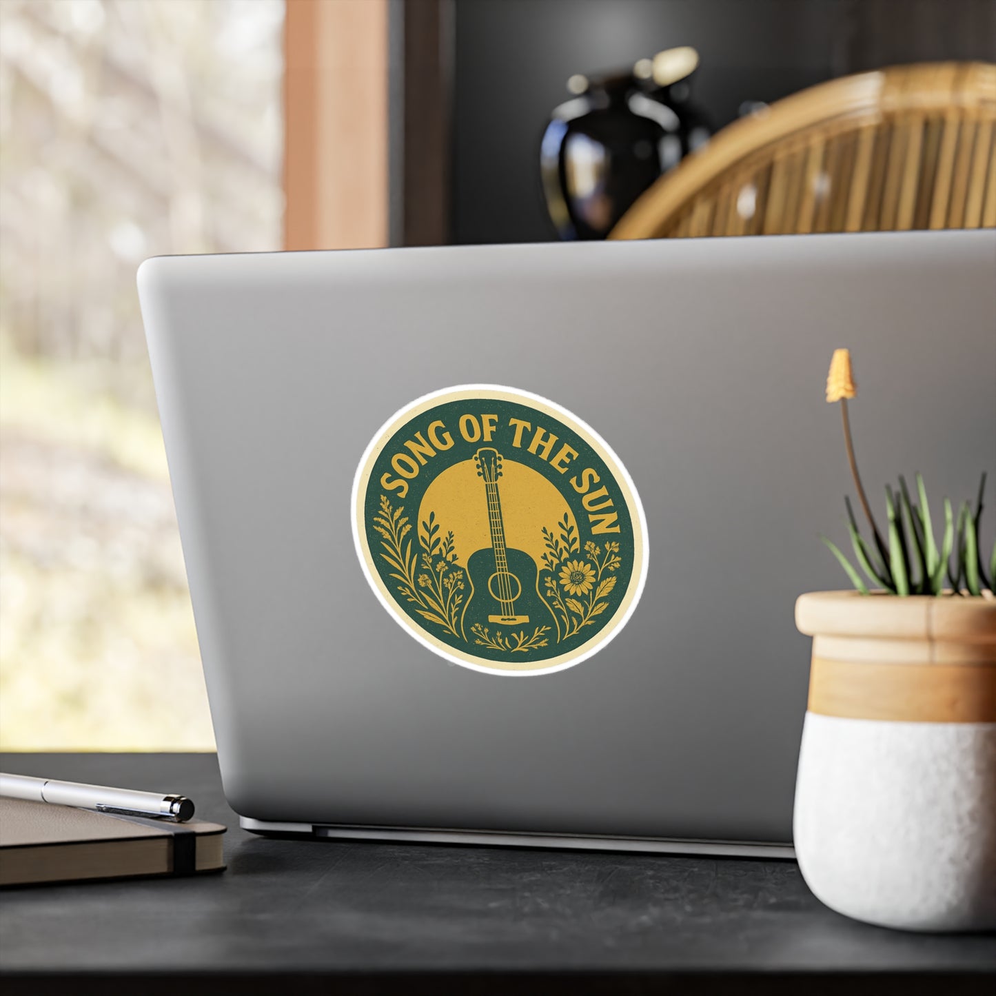 Vinyl Decal Sticker, Guitar Sun Flowers Song of the Sun Collection, Music Decal, Boho Sticker, Laptop Decal, Car Decal, Hippie Decal, Window