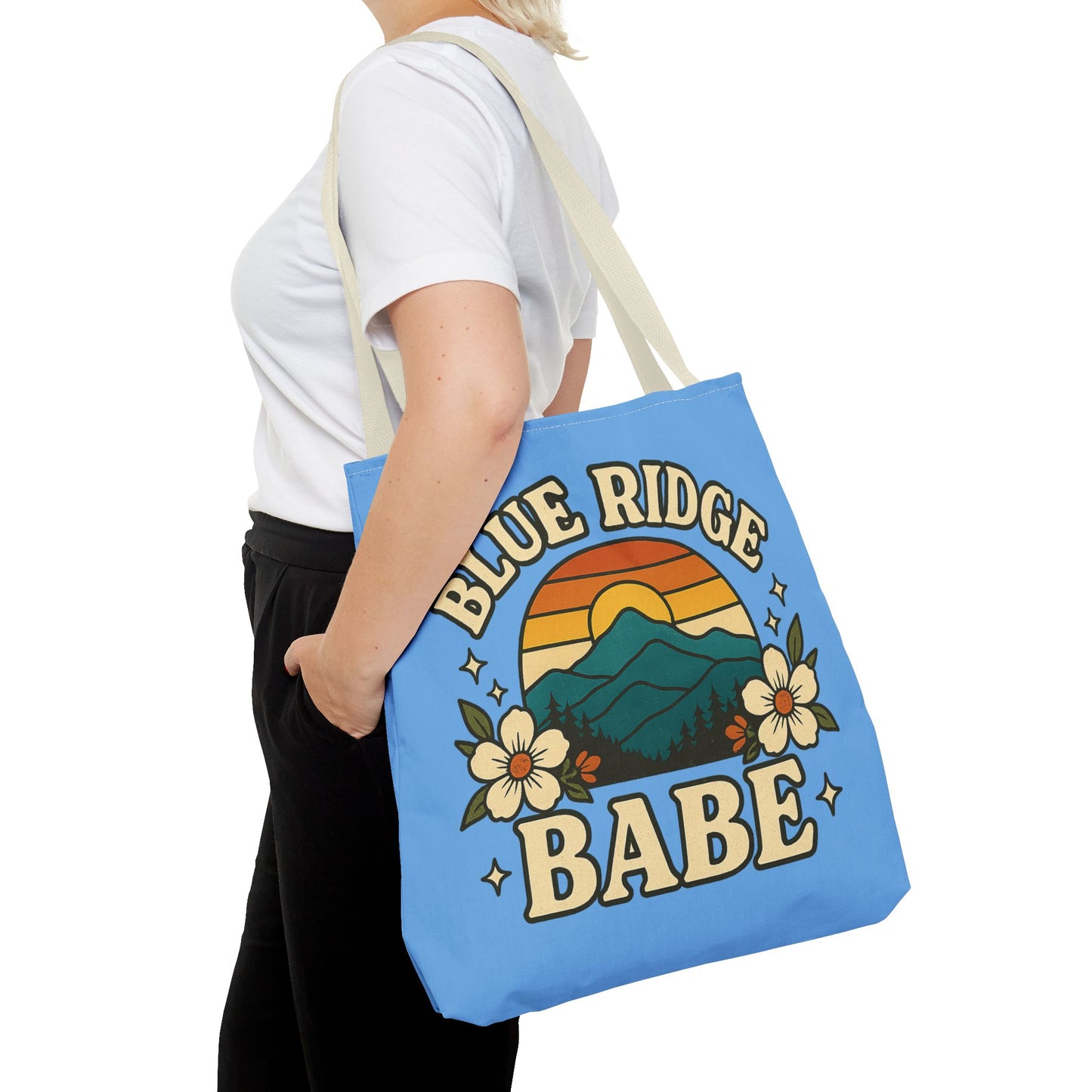 Colorful Blue Ridge Babe Beach Tote Bag, River Lake Ocean Summer Travel Bag, Weekend Getaway Shoulder Purse, Gift for Beach Lover, Boho Chic