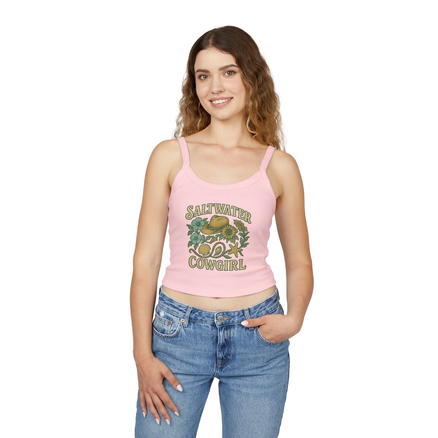 Saltwater Cowgirl Spaghetti Strap Tank Top, Summer Top, Beach Attire, Boho Clothing, Western Fashion