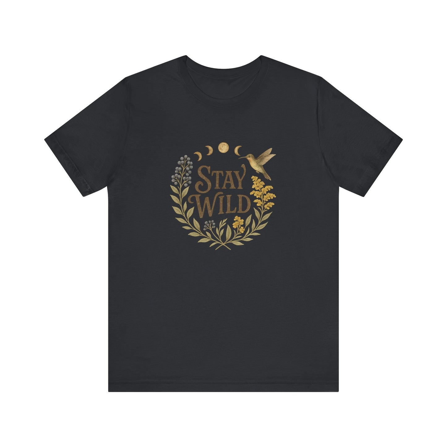 Enchanted Stay Wild Hummingbird Tee, Moon Phases Nature Vibes Tshirt, Colorful Bird Moon Shirt, Unisex Jersey Top, Nature Lover Gift