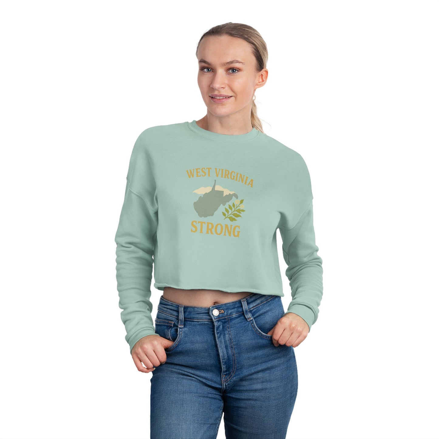 West Virginia Mountain Strong Retro Folk Cropped Sweatshirt, Vintage Women's WV Pullover, Boho Chic Graphic Top, Mountain Lover Gift, WV