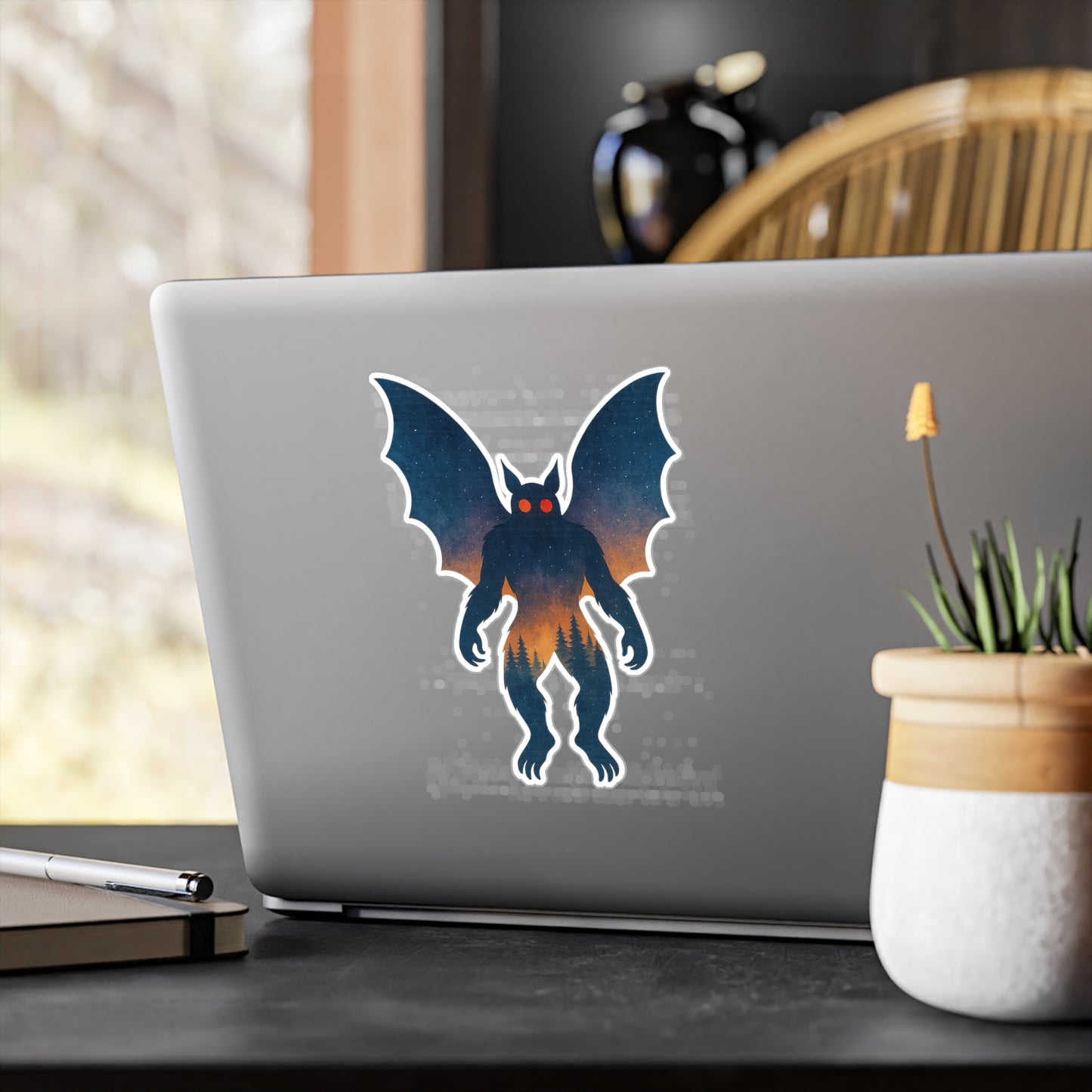 Mothman in Twilight – Cryptid Forest Silhouette Sticker