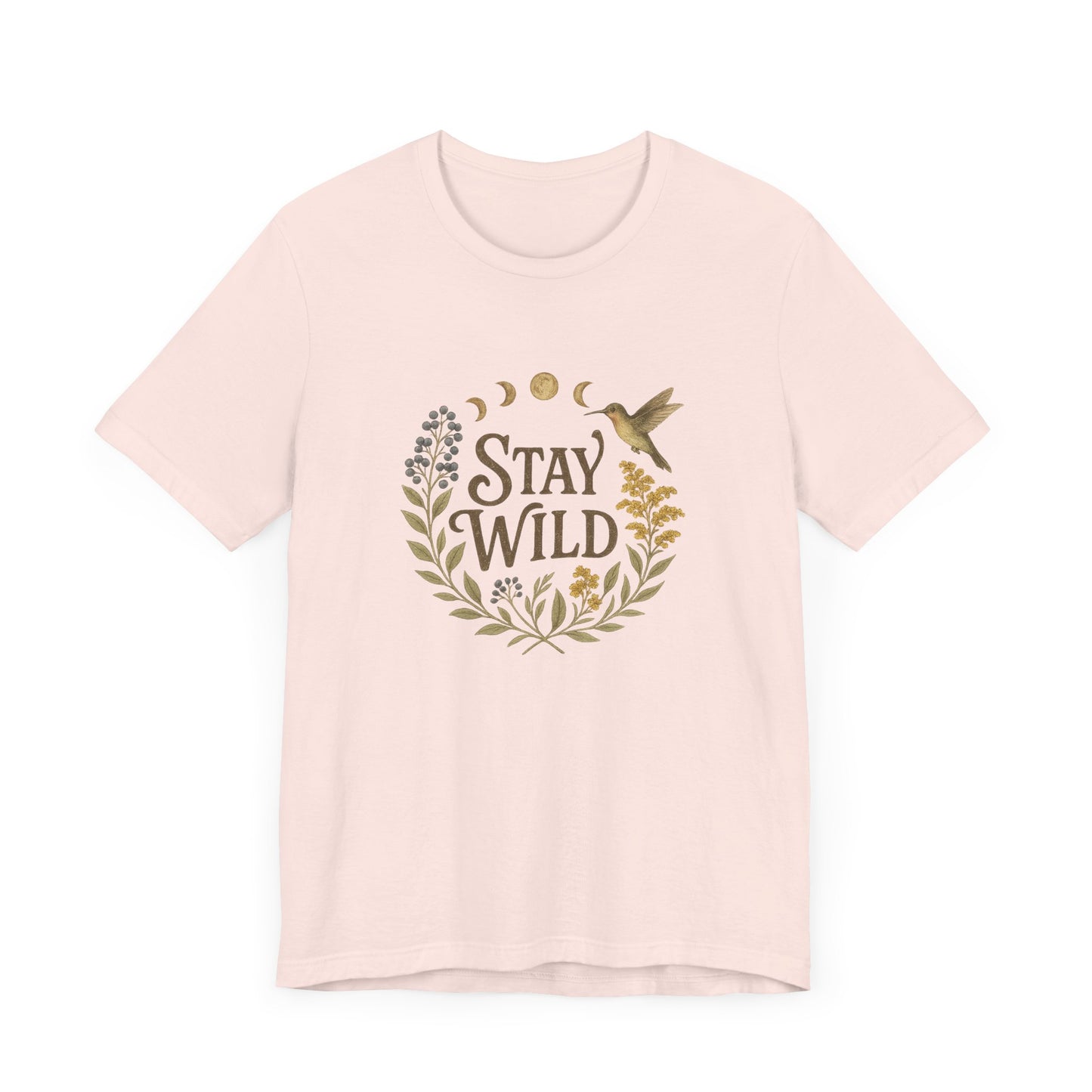 Enchanted Stay Wild Hummingbird Tee, Moon Phases Nature Vibes Tshirt, Colorful Bird Moon Shirt, Unisex Jersey Top, Nature Lover Gift