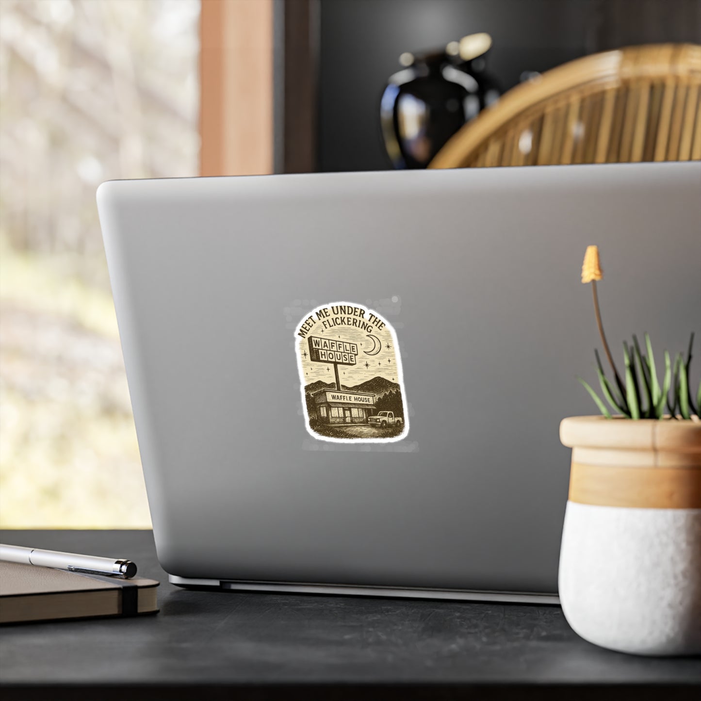 Vinyl Decal Sticker, Appalachian Humor Meet Me Under the Flickering Waffle House Sign, Laptop Decal, Car Decal, Water Bottle Sticker, Cute