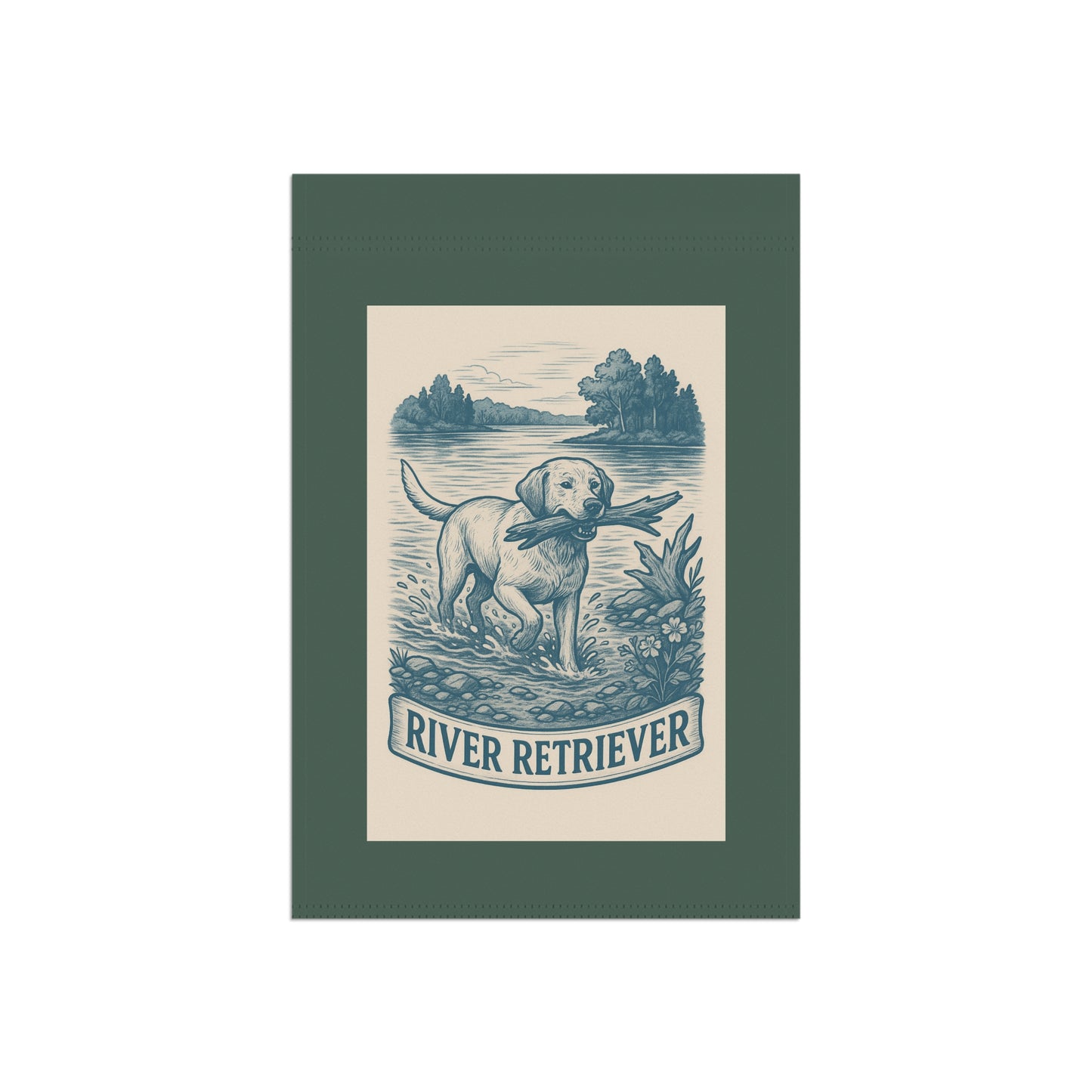 Garden Flag, Labrador Retriever Banner, Outdoor House Decoration, River Scene Decor, Pet Lover Gift, Nature Inspired Yard Art