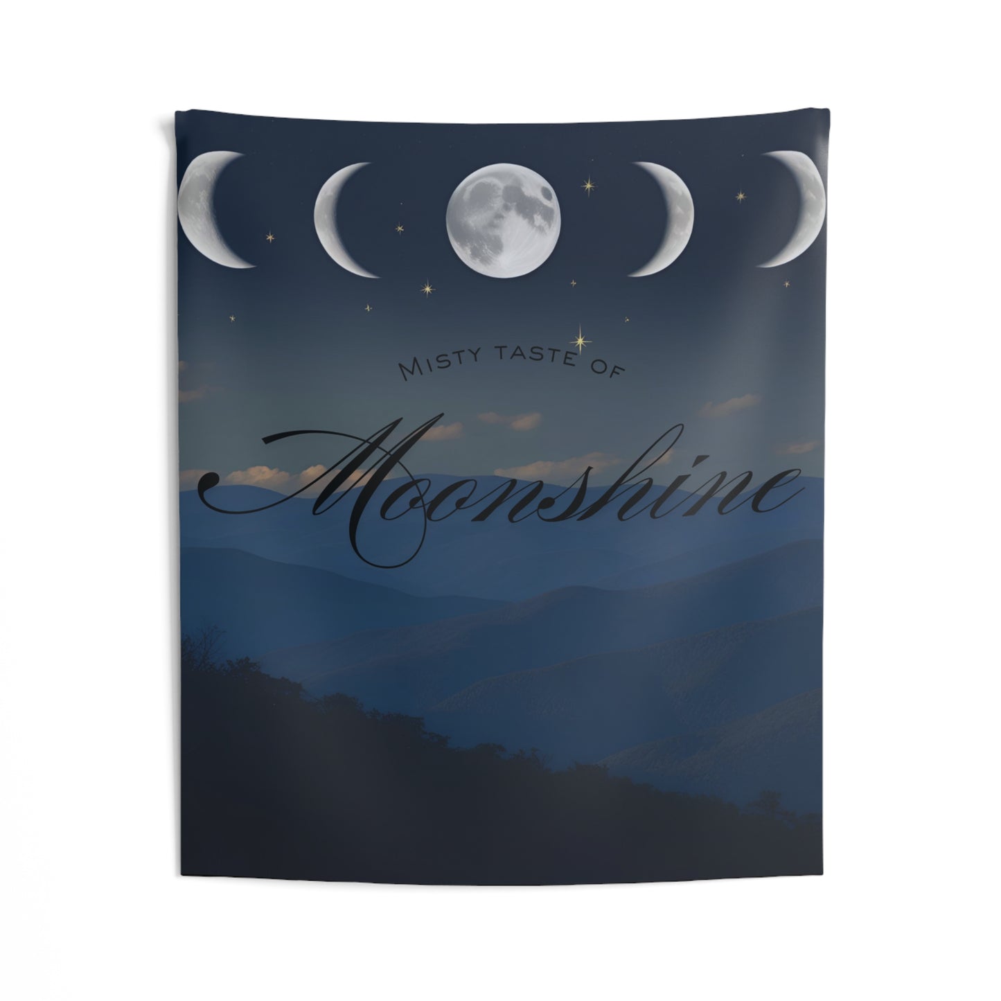 Misty Taste of Moonshine Wall Tapestry, Celestial Decor for Home, Boho Wall Hanging, Moon Phases Art, Bedroom Wall Decor