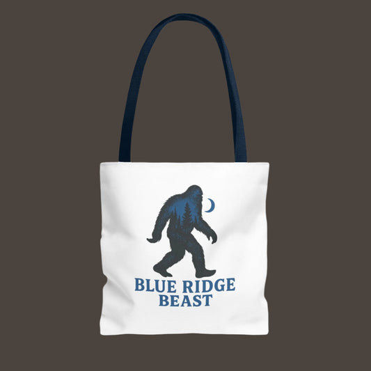 Blue Ridge Beast Tote Bag, Bigfoot Forest Design, Appalachian Folklore Style with Sasquatch