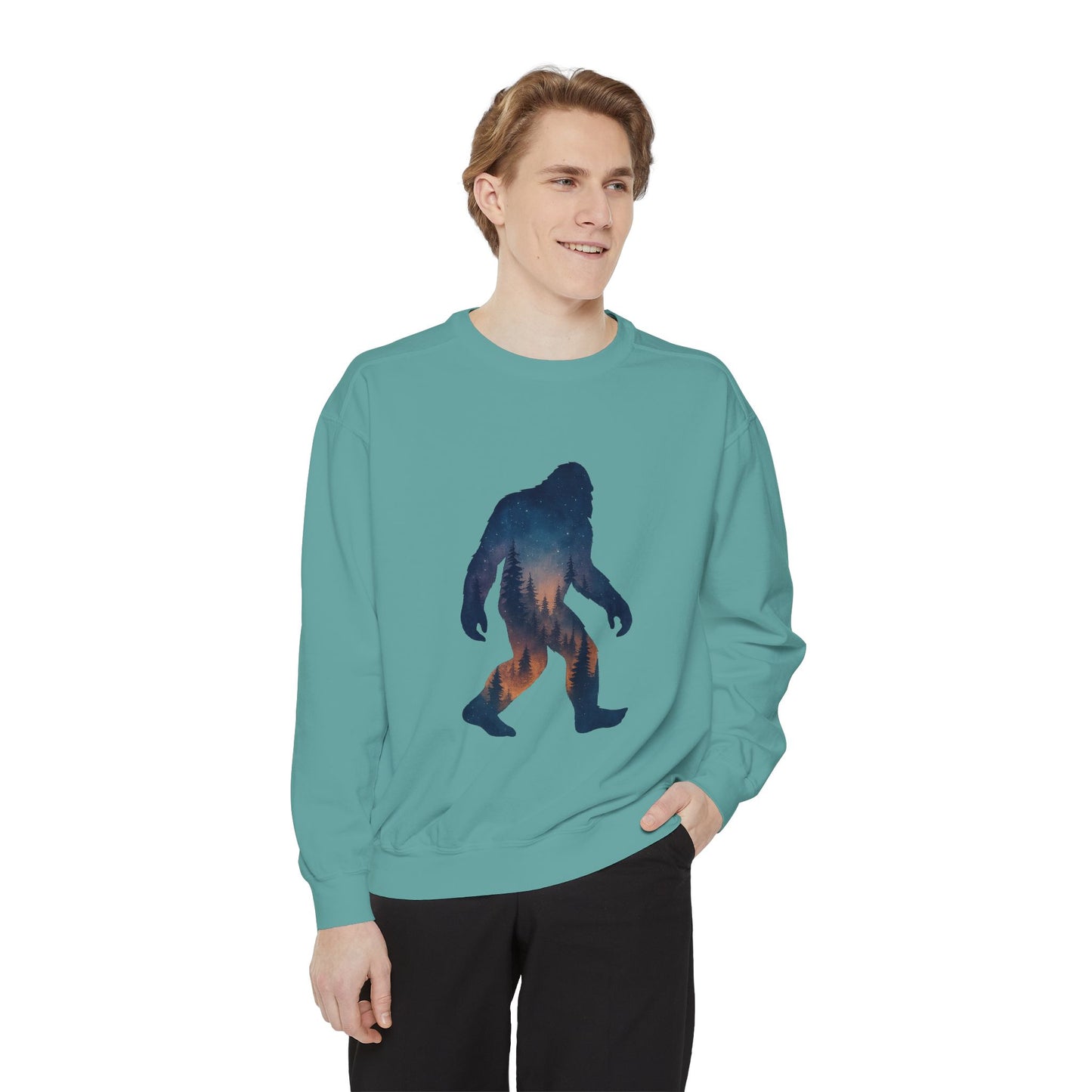 Forest Bigfoot Sweatshirt - Night Sky Unisex Garment-Dyed Crewneck