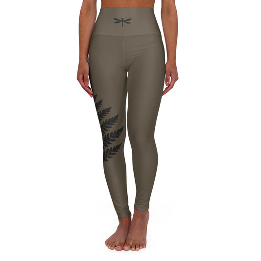Wild Waters Taupe Fern Yoga Leggings – Nature-Inspired High-Waisted Activewear