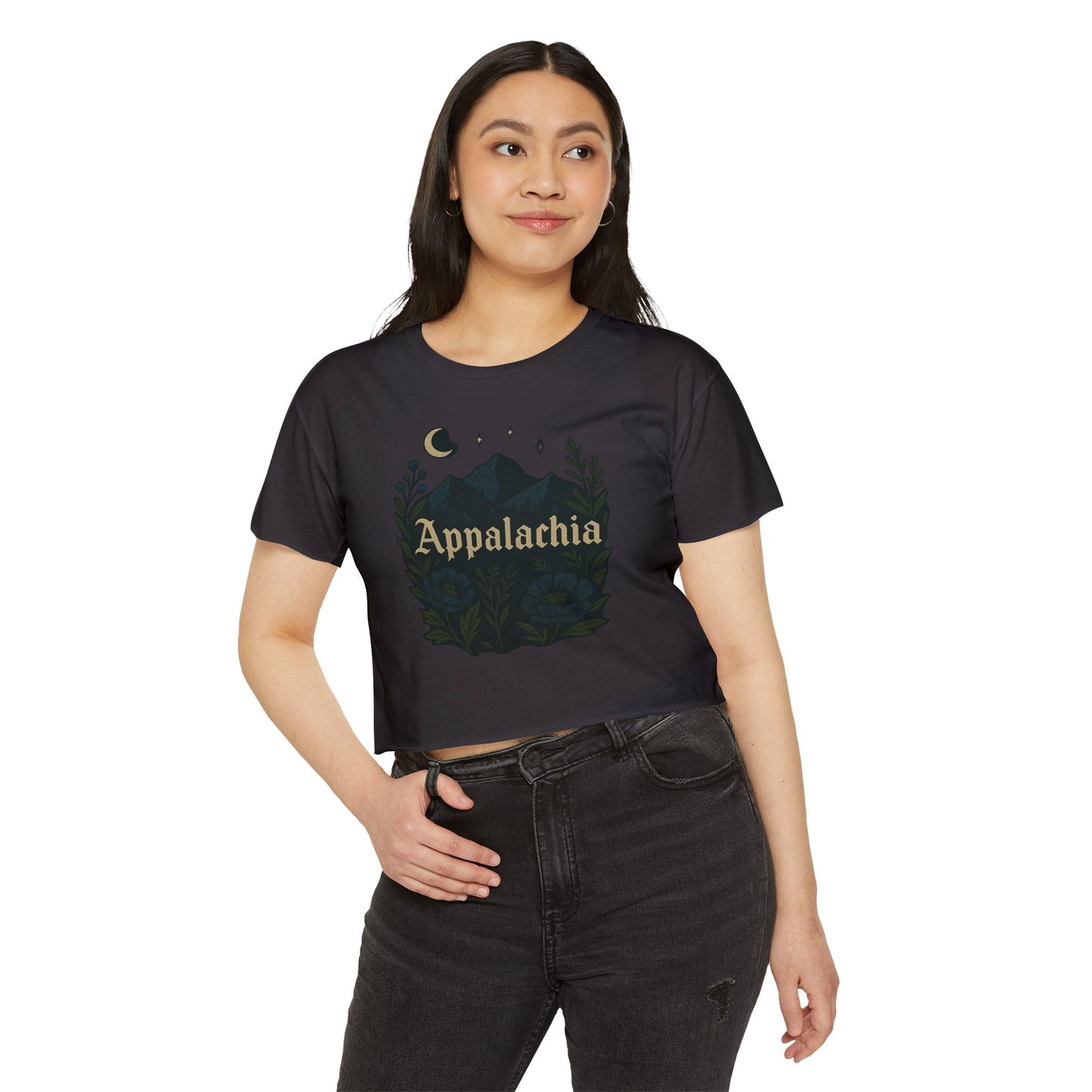 Dark witchy Appalachia Women's Festival Crop Top - Boho Style for Music and Nature Lovers