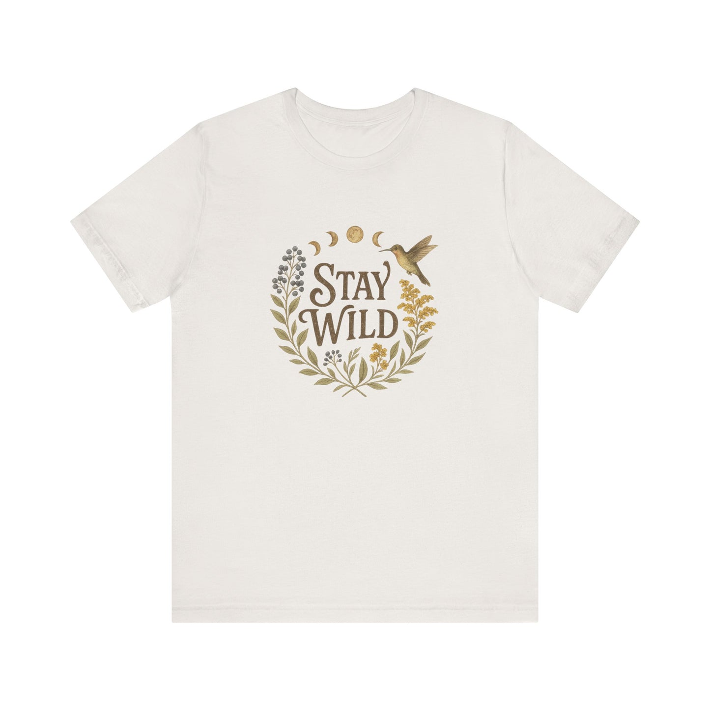 Enchanted Stay Wild Hummingbird Tee, Moon Phases Nature Vibes Tshirt, Colorful Bird Moon Shirt, Unisex Jersey Top, Nature Lover Gift