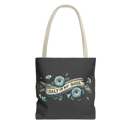 Salt in my Soul Faded Morning Glory and Driftwood Beach Bag - Tote Bag, Shoulder Bag, Shopping Bag, Beach Tote, Summer Bag