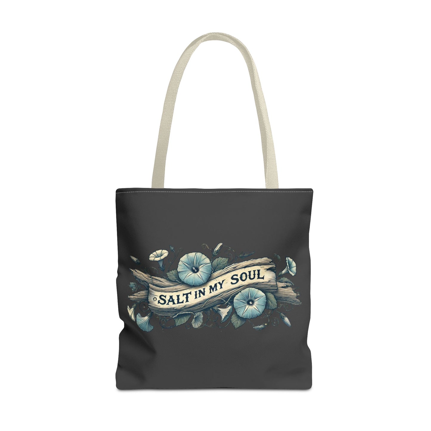 Salt in my Soul Faded Morning Glory and Driftwood Beach Bag - Tote Bag, Shoulder Bag, Shopping Bag, Beach Tote, Summer Bag