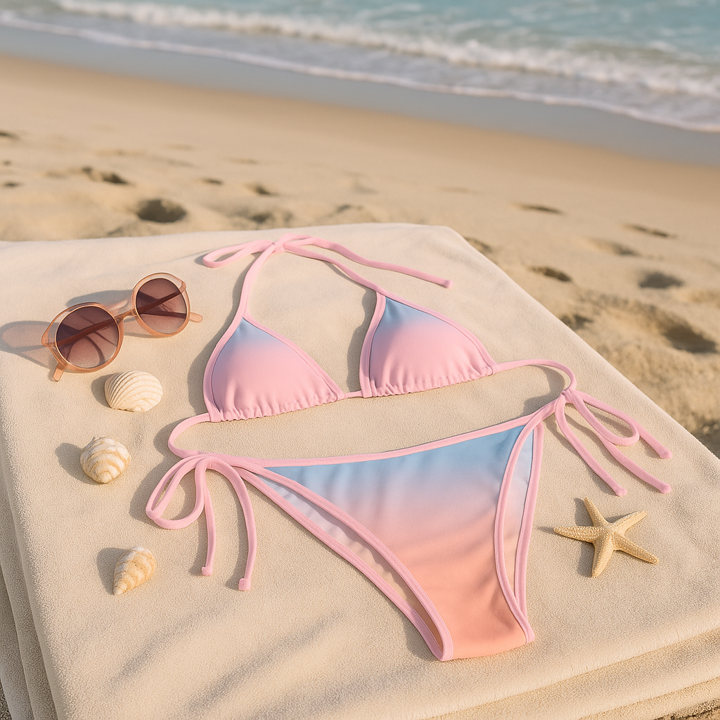 Cotton Candy Skies Bikini – Soft Pink & Blue Ombre with Blush Ties