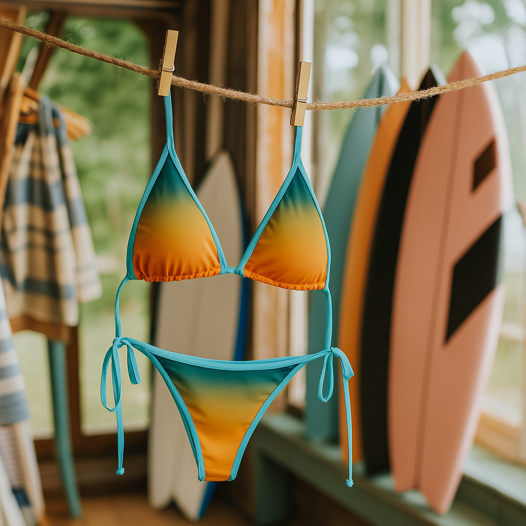 Driftwood Dusk – Ombre Bikini with Ocean Ties