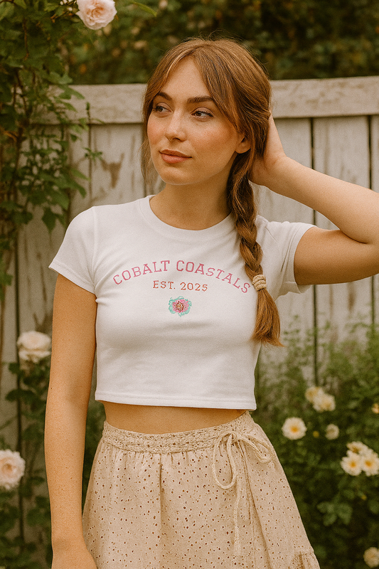 Crop Tee University Lettering Hibiscus Flower Women's Baby Tee