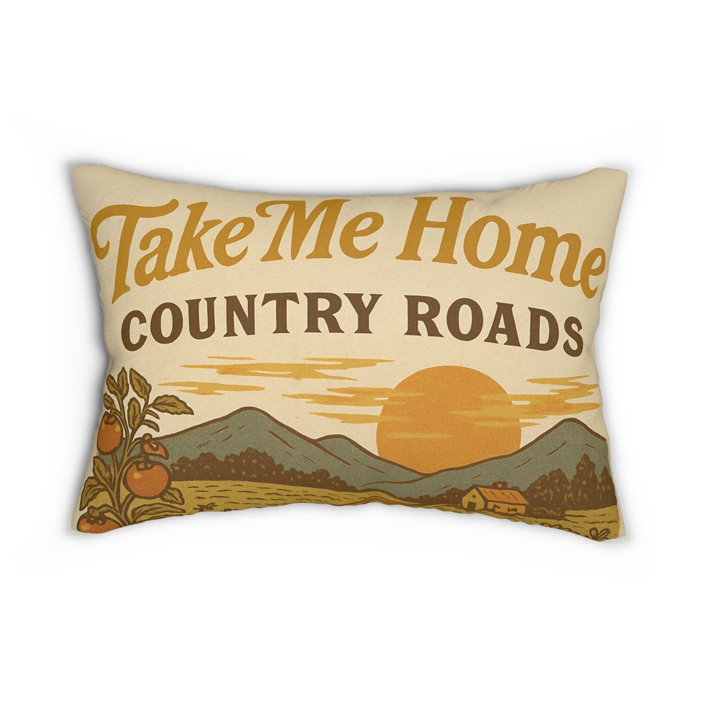 West Virginia Country Roads take me home throw pillow with a beautiful country scene
