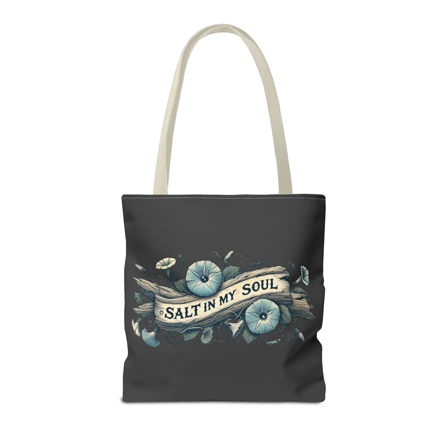 Salt in my Soul Faded Morning Glory and Driftwood Beach Bag - Tote Bag, Shoulder Bag, Shopping Bag, Beach Tote, Summer Bag