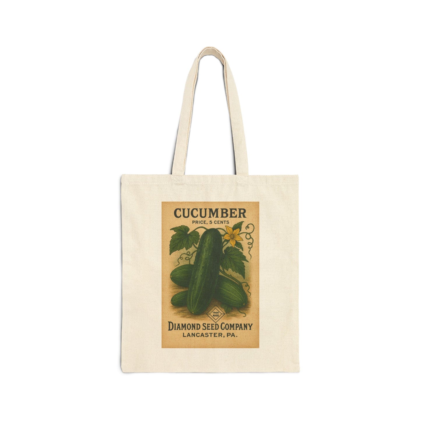 Cotton Canvas Tote Bag, Heirloom Cucumber Vintage Seed Packet Eco Market Tote, Reusable Grocery Bag, Farmers Market Tote, Eco-Friendly