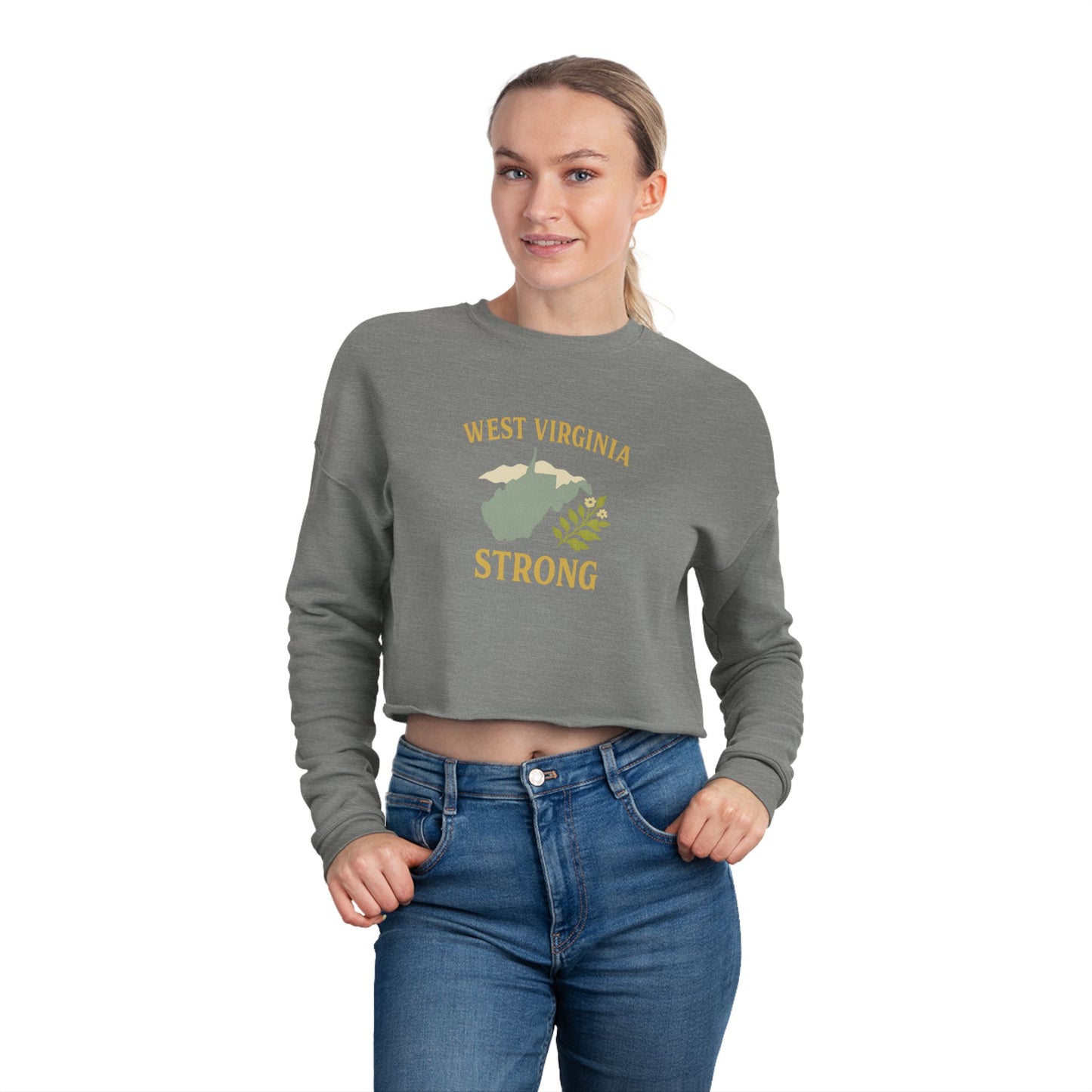 West Virginia Mountain Strong Retro Folk Cropped Sweatshirt, Vintage Women's WV Pullover, Boho Chic Graphic Top, Mountain Lover Gift, WV