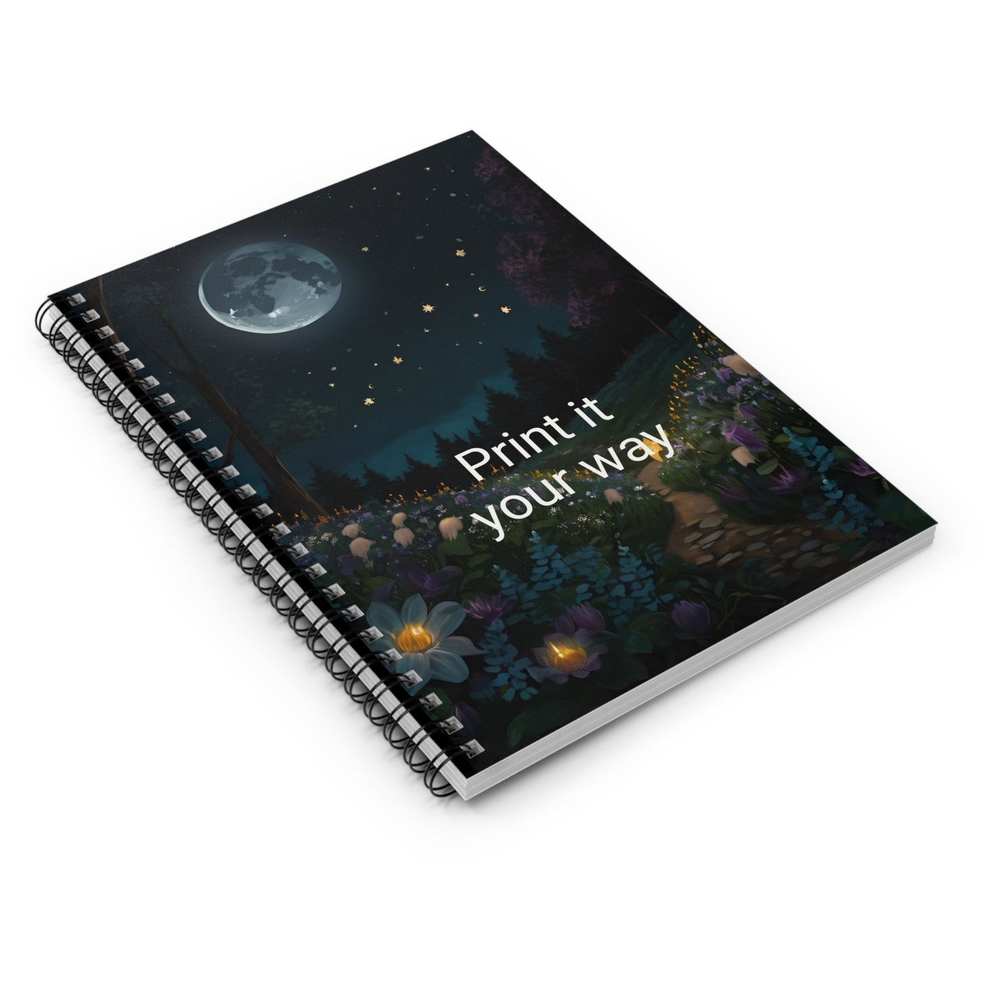 Enchanting Spiral Notebook - Ruled Line, Starry Night Journal, Floral Writing Pad, Dreamy Notepad, Gift for Writers, Moonlit Diary