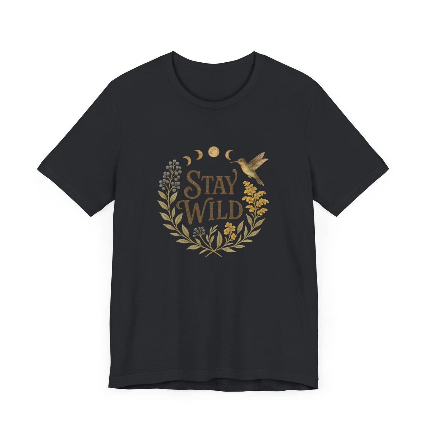 Enchanted Stay Wild Hummingbird Tee, Moon Phases Nature Vibes Tshirt, Colorful Bird Moon Shirt, Unisex Jersey Top, Nature Lover Gift