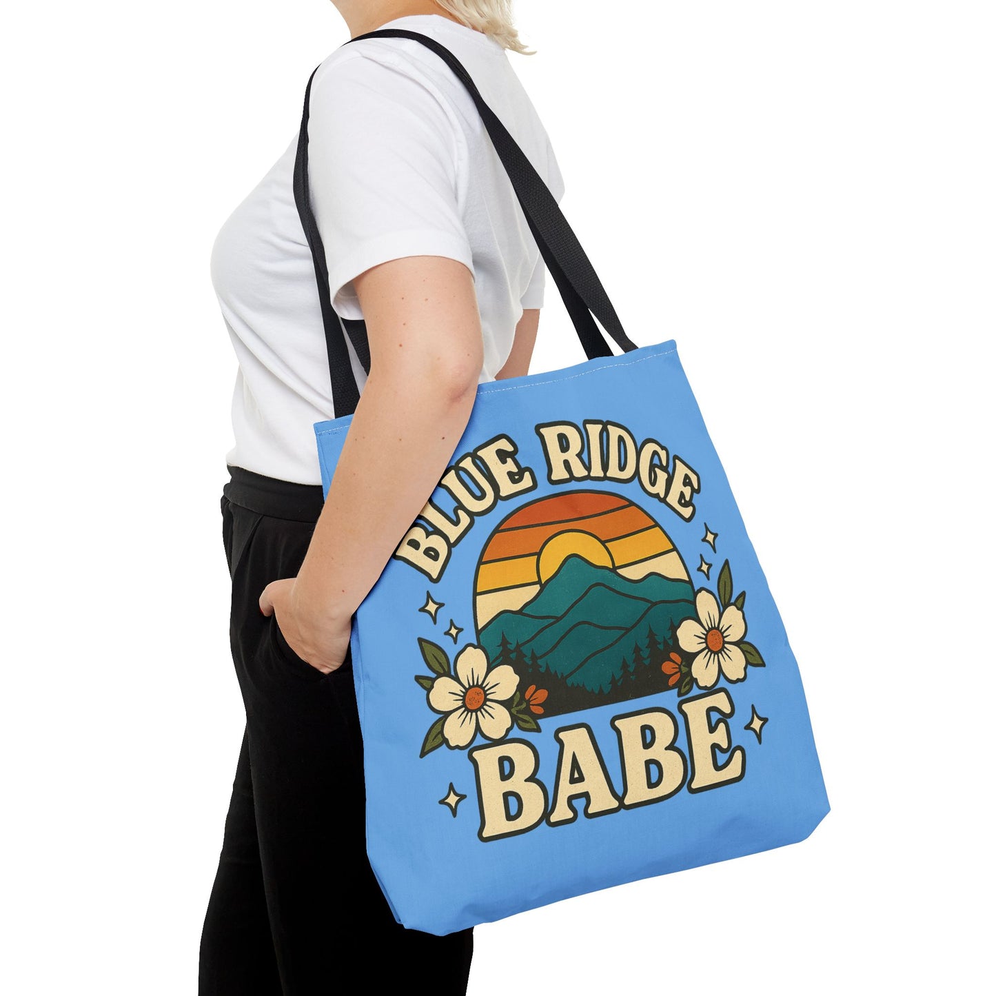 Colorful Blue Ridge Babe Beach Tote Bag, River Lake Ocean Summer Travel Bag, Weekend Getaway Shoulder Purse, Gift for Beach Lover, Boho Chic