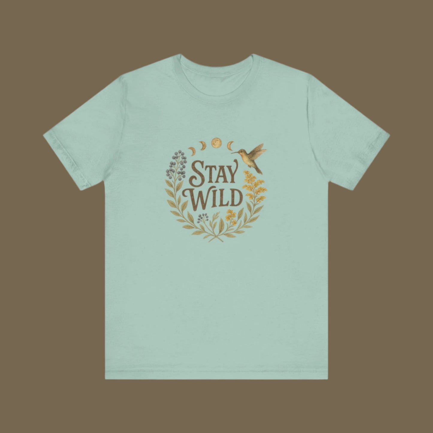 Enchanted Stay Wild Hummingbird Tee, Moon Phases Nature Vibes Tshirt, Colorful Bird Moon Shirt, Unisex Jersey Top, Nature Lover Gift