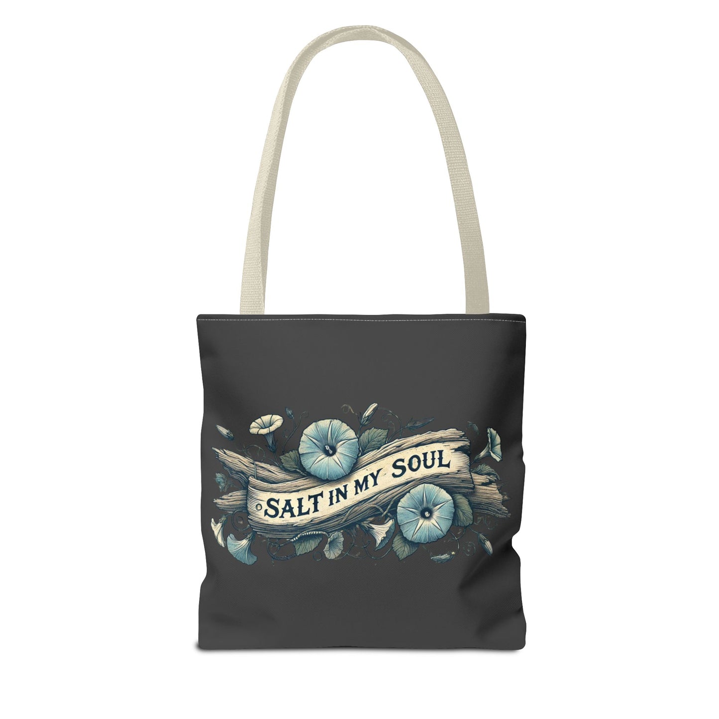 Salt in my Soul Faded Morning Glory and Driftwood Beach Bag - Tote Bag, Shoulder Bag, Shopping Bag, Beach Tote, Summer Bag